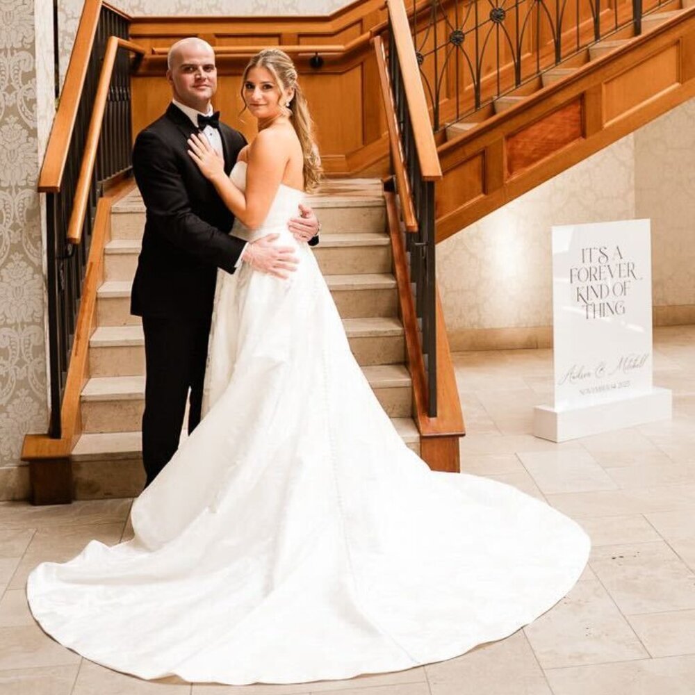 Strapless White Wedding Dress with Long Train